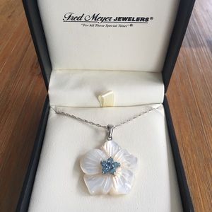Plumeria Necklace & Earrings Set w/ Blue Topaz